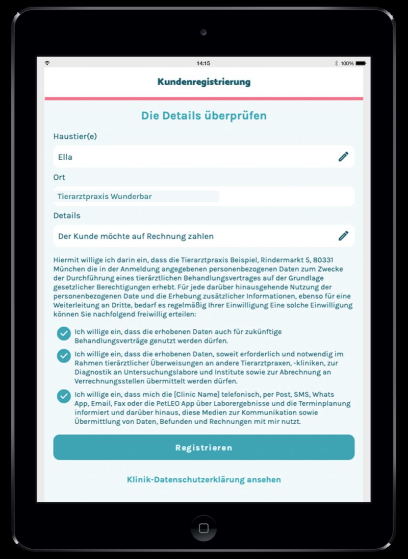 Pet LEO i Pad Registrierung